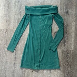 NWT XS Wild Fable Green Long Sleeve Off The Shoulder Ribbed Button Down Dress